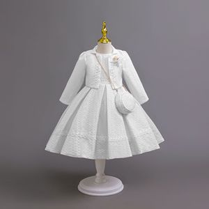 Abito <span class=keywords><strong>da</strong></span> <span class=keywords><strong>Cerimonia</strong></span> per Bambina di Alta Qualità, Nuovo Modello Principessa con Collo Tondo, Maniche Lunghe, Decorazioni in Pizzo e Paillettes, Lunghezza al Ginocchio - Product Image 3