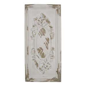 Panneau mural décoratif en bois massif Art Déco, sculpté à la main, blanc patiné, style shabby chic, décoration murale suspendue - Product Image 1