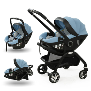 Poussette 3-en-1 avec siège auto, panier de couchage pliable portable, barre de poussée réglable, chariot de voyage, roues universelles, cadre métallique - Product Image 2
