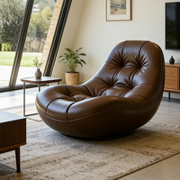 Fauteuil lounge moderne de luxe en cuir marron pivotant, fauteuil inclinable en forme d'œuf, confortable, capitonné, fauteuil d'appoint, meubles de salon, chambre à coucher