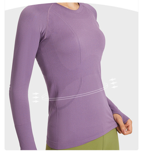 Camiseta Deportiva para Mujer 2023 OEM ODM, Cuello Redondo, Top de Gimnasio, Ajustada, Transpirable, de Spandex/Poliéster, Manga Larga para Yoga, Correr, Ejercicio de Primavera - Product Image 3