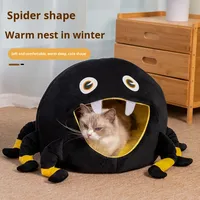 Lit pour chat Spider, hiver, chaud, écologique, résistant aux griffures, semi-fermé, noir, nid pour chat et chien, mignon, en peluche, solide, confortable
