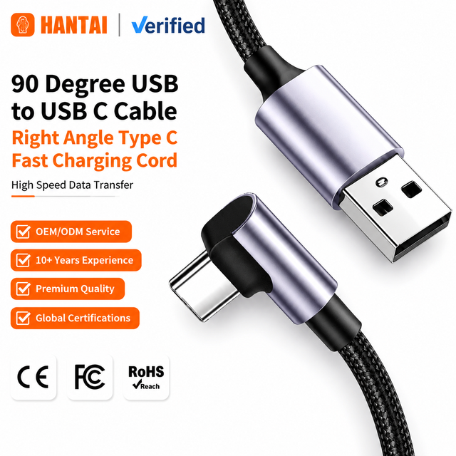 Right Angle USB C Cable 90 Degree Fast Charging Type C Cord Nylon Braided USB-A to USB-C Data Sync Cable for Gaming Android