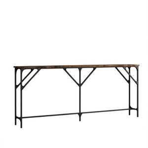 Mesa Consola Extra Larga de Madera de Roble Ahumado con Base de Trípode, Estilo Industrial Moderno para Entrada o Sala de Estar - Product Image 1