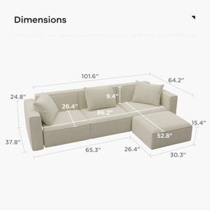 Divano componibile di lusso per soggiorno, set moderno minimalista con ottomana e chaise longue <span class=keywords><strong>a</strong></span> L, effetto lino, per la casa - Product Image 2