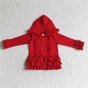 Sudadera con capucha y cremallera de color liso con <span class=keywords><strong>volantes</strong></span> para niñas al por mayor, chaqueta con capucha de varias capas con <span class=keywords><strong>volantes</strong></span> para niños, ropa de abrigo de boutique - Product Image 5