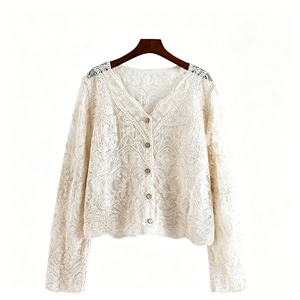 Vintage Bohemian Hollow Knit <strong>Cardigan</strong> Women's Breathable Long Sleeve Crochet Lace Cover-Up Versatile Beachwear <strong>for</strong> <strong>Summer</strong> - Product Image 1