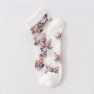 Meias Curtas de Verão Fashion, Fofas, Transparentes, Respiráveis e Finas, Estilo Soquete Invisível com Estampa de Gato para Mulheres - Product Image 4