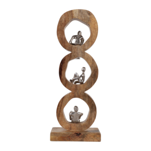 Scultura a tre cerchi in legno e metallo, decorazione per la casa, accessorio per bagno, ufficio, soggiorno. - Product Image 4