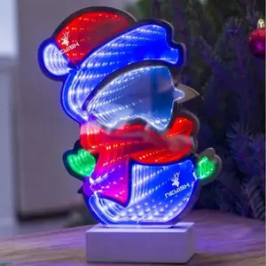 Kanlong dekorasi Natal, daya baterai kayu akrilik manusia salju dengan LED mini