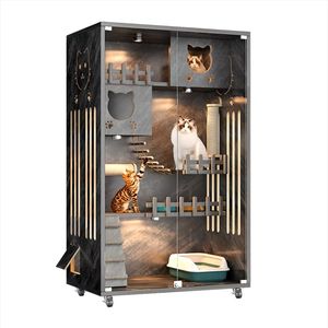 Новое поступление, роскошная 3-этажная современная деревянная мебель для кошек, вилла, кнопка закрытия дома для домашних животных - Product Image 1