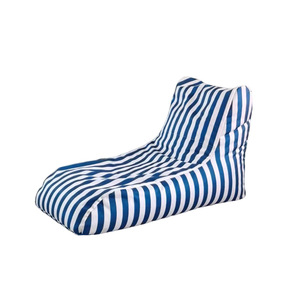 Fauteuil pouf d'extérieur rayé bleu et blanc 125x65cm en tissu inclinable pour salon, usage adulte - Product Image 1