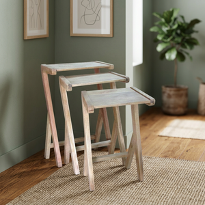Tabouret gigogne en bois de manguier massif au design industriel vieilli pour maison de style farmhouse, bureau, salon et chambre - Product Image 2