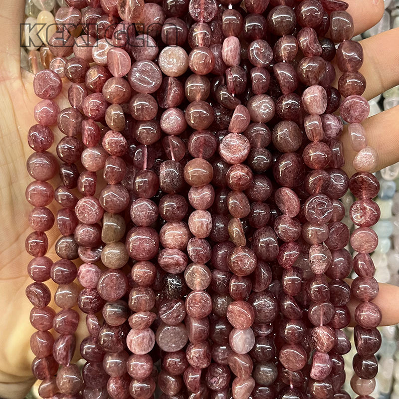 ลูกปัดหินควอตซ์สตรอว์เบอร์รีสีแดงธรรมชาติ