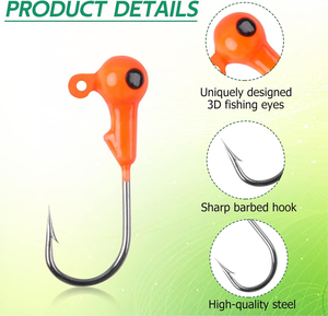 75 leurres de pêche à tête de jig ronde assortis, hameçons pour la pêche au bar, à la truite, au crappie et au walleye - Product Image 3