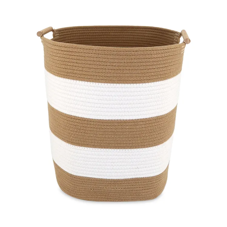 Factory Price Extra Large Cotton Rope Bathroom Storage Basket Clothes Storage Box With Wooden Handle