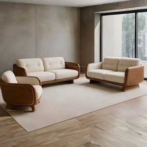 Italian Luxury Solid Oak <b>Wood</b> <b>Frame</b> Modern Lounge Chair <b>Sofa</b> Set Ottoman Leather Dining Living Room Furniture for Hotel Villa - Product Image 1