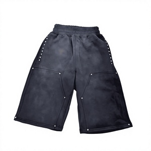 Men's <b>Black</b> Bermuda Shorts Front Logo Elastic Waist Knitted Casual with Pockets Solid Color Mid Rise Eco-Friendly Gym Shorts - Product Image 1