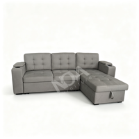 Modernes Getuftetes Schlafsofa mit Stauraum-Chaiselongue und Getränkehaltern, Ausziehbare Schlafcouch für Kleine Wohnzimmer und Apartments
