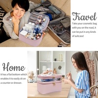 Sac cosmétique transparent à double couche, sac de maquillage imperméable en PVC, organiseur de toilette de voyage, pochette de rangement portable en marbre pour femmes