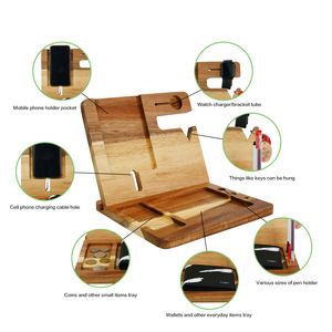 Supports de bureau Thunderbolt Youlike en bambou naturel pour téléphone et ordinateur portable avec station d'accueil sans fil et chargement USB, non pliables - Product Image 2