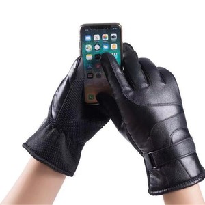 Gants de moto en cuir pour hommes, noirs, taille unique, imperméables, coupe-vent, doublés polaire, compatibles écran tactile - Product Image 4