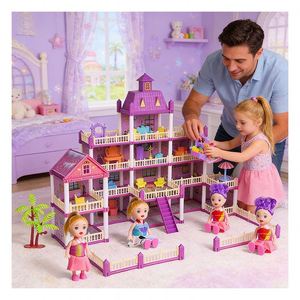 Maison de poupée en plastique DIY pour jardin, avec fleurs, balcon, piscine et meubles – Cadeau créatif pour enfants et jeux en famille - Product Image 6