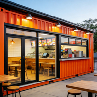 Maisons conteneurs préfabriquées en acier à double aile pour café-bar de rue et station-service