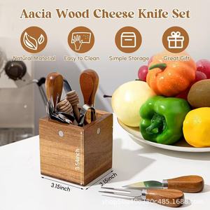 Wooden Cheese Cutlery Storage <b>Box</b> Magnetic Acacia Wood 35Pcs Kitchen <b>Tool</b> Organizer For Countertop Use - Product Image 5