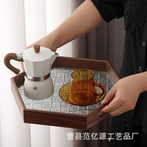 Wooden Crabapple Blossom <b>Tea</b> <b>Tray</b> Hexagonal Solid Wood Serving <b>Tray</b> For Coffee <b>Tea</b> Pastry Fruit Hotel Use - Product Image 2