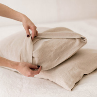 Housse de coussin rectangulaire en lin naturel 100% pré-lavé, couleur unie, fermeture à rabat, style Wabi Sabi pour canapé