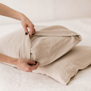 Housse de coussin rectangulaire en lin <span class=keywords><strong>naturel</strong></span> 100% pré-lavé, couleur unie, fermeture à rabat, style Wabi Sabi pour canapé - Product Image 4