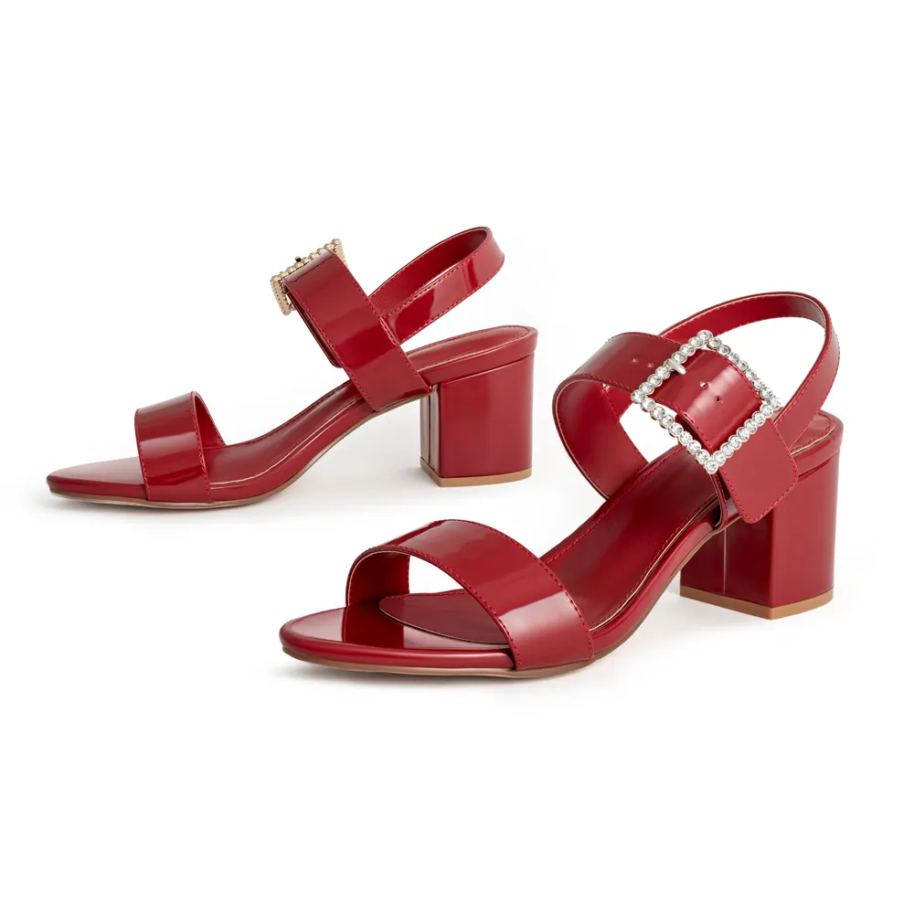 Sepatu hak tinggi merah untuk wanita, sepatu selop kepala terbuka modis elegan dan nyaman Musim Panas 2024