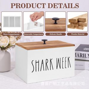 Boîte de rangement en bois pour salle de bain avec couvercle, organiseur rectangulaire pour tampons avec compartiments pour toilettes et buanderie - Product Image 4