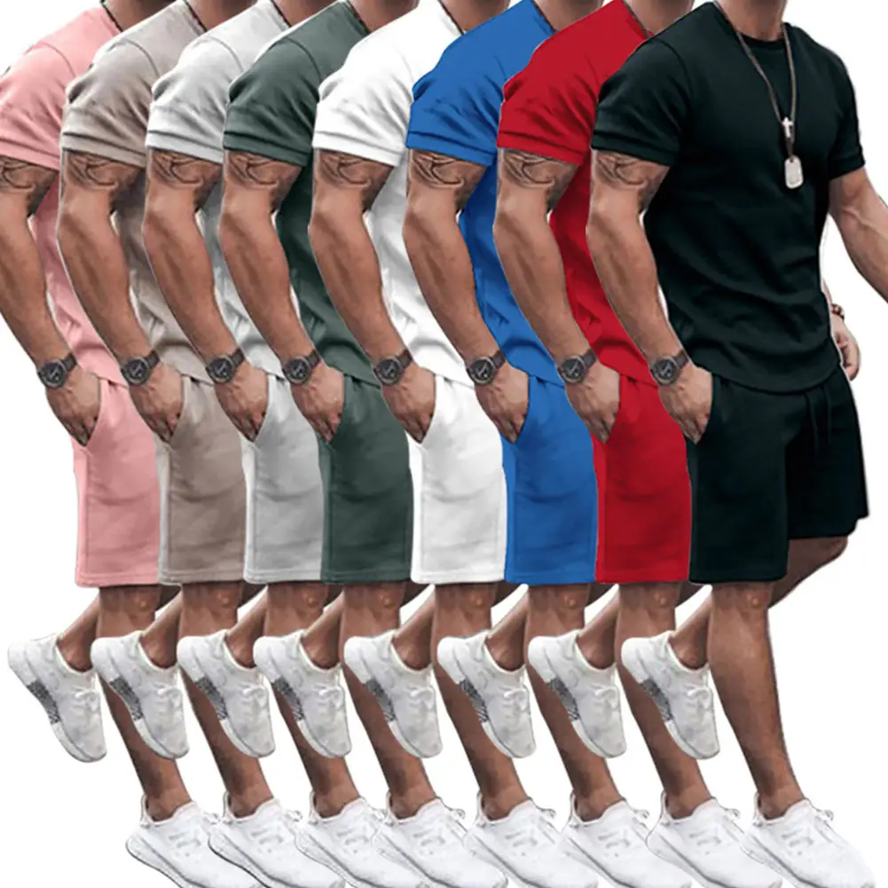2021 Custom Logo Tracksuit Sweatsuit Private Label Sweat Track Suit Set Shorts Pants Summer Men T Shirt And Short Set For Men