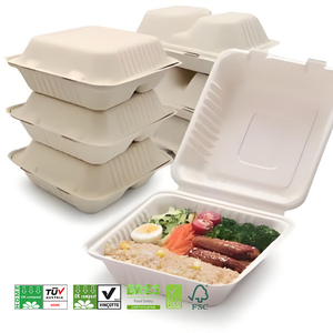 批发环保甘蔗渣纸浆一次性饭盒可生物降解热卖食品容器蛤壳盒 - Product Image 1