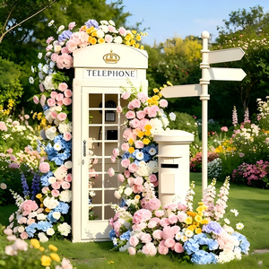 Conjunto de Cabina Telefónica con Flores Artificiales para Exhibición en Escaparates de Centros Comerciales, Decoración de Tiendas Comerciales - Product Image 3