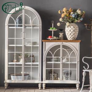 French Style Living Room Cabinet <b>With</b> <b>Glass</b> Doors 900mm High Storage <b>Sideboard</b> For Dishes And Tea Display - Product Image 1