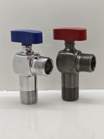 Robinet d'arrêt d'angle moderne en acier inoxydable chromé à haut débit avec poignée rouge et bleue pour eau chaude et froide, pour salle de bain et cuisine