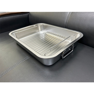 Plateau de cuisson de cuisine rectangulaire Support d'égouttage pour huile d'assaisonnement Rôtissoire en acier inoxydable pour gril 18-10 avec poignée de levage - Product Image 5