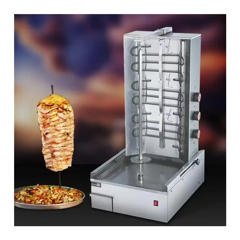 Automação comercial esmalte doner kebab carne torrador máquina mesa top churrasco grill cor preta máquina elétrica shawarma