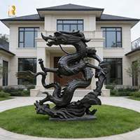Statue de dragon chinois antique en bronze de grande taille RELONG, sculpture animale en métal pour la décoration de jardin extérieur