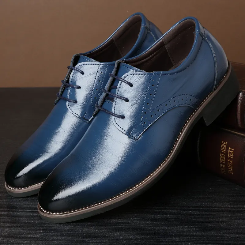 Men Oxfords Shoes British Black navy Blue Shoes Handmade Comfortable Formal Dress Men Flats Lace-Up Bullock Business Shoes