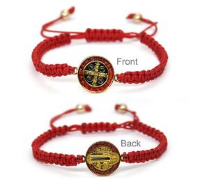 Cordón Rojo de San Benito para Pulsera para Hombre, Medalla de San Benito con Cruz de Aleación para Aniversario, Estilo Mexicano - Product Image 2