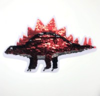 Patchs brodés 3D réversibles personnalisés de haute qualité avec sequins, en tissu non tissé, motif dinosaure, à coudre sur chapeau ou vêtement, accessoire cœur