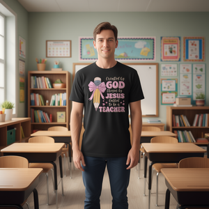 Camiseta para profesores cristianos, diseñada por Dios, elegida por Jesús, llamada a enseñar, diseño de lápiz rosa - Product Image 3