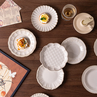 Set Perlengkapan Makan Desain Minimalis Modern Berembos, Aman untuk Microwave, Keramik, Kombinasi Peralatan Makan Rumah Tangga Termasuk Piring, Mangkuk, dan Wadah