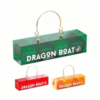 Boîte cadeau personnalisée en acrylique orange pour le Festival des bateaux-dragons avec poignée et quatre compartiments pour feuilles de thé