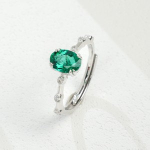 Niche Design Romantic Oval Cut <b>Emerald</b> Gemstone <b>Ring</b> with Rhodium Plating 925 <b>Silver</b> - Product Image 1