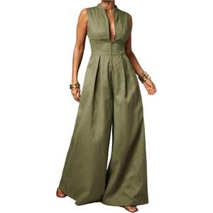 Combinaison Femme Personnalisée à Jambes Larges et Fermeture Éclair sur le Devant, Taille Haute, Sans Manches, Élégante, pour l'Été, Style Urbain - Product Image 2